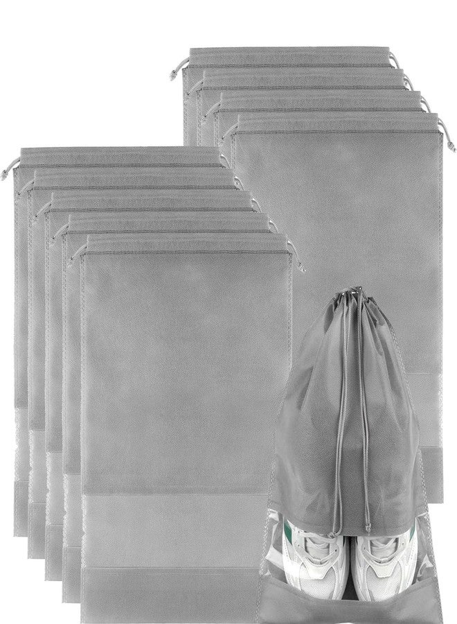 B11 Travel Shoe Bag, Large Portable Drawstring Shoes Storage Bags Non-Woven Dust Proof Pouch Space Saving Organizer with Transparent Slot for Men Women Daily and Travel Use (Grey) - 10 Pcs - Image 1